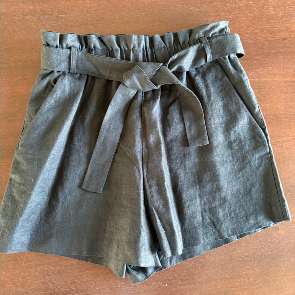 & Other Stories High Rise Black Linen Women's Shorts